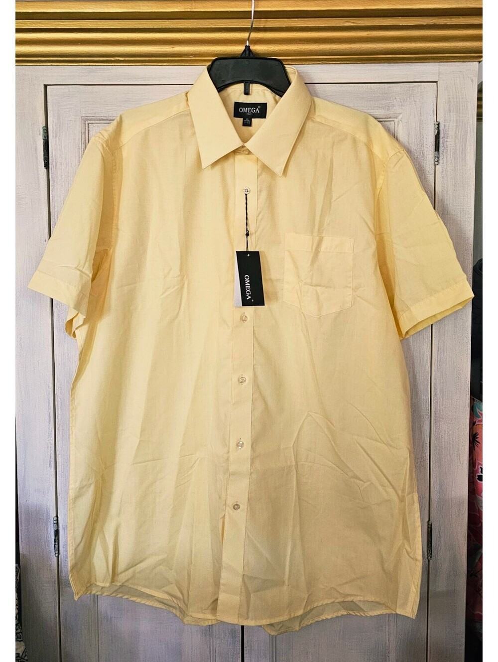 Omega Lightweight Yellow Short Sleeve Button-Up Shirt XL. NWT